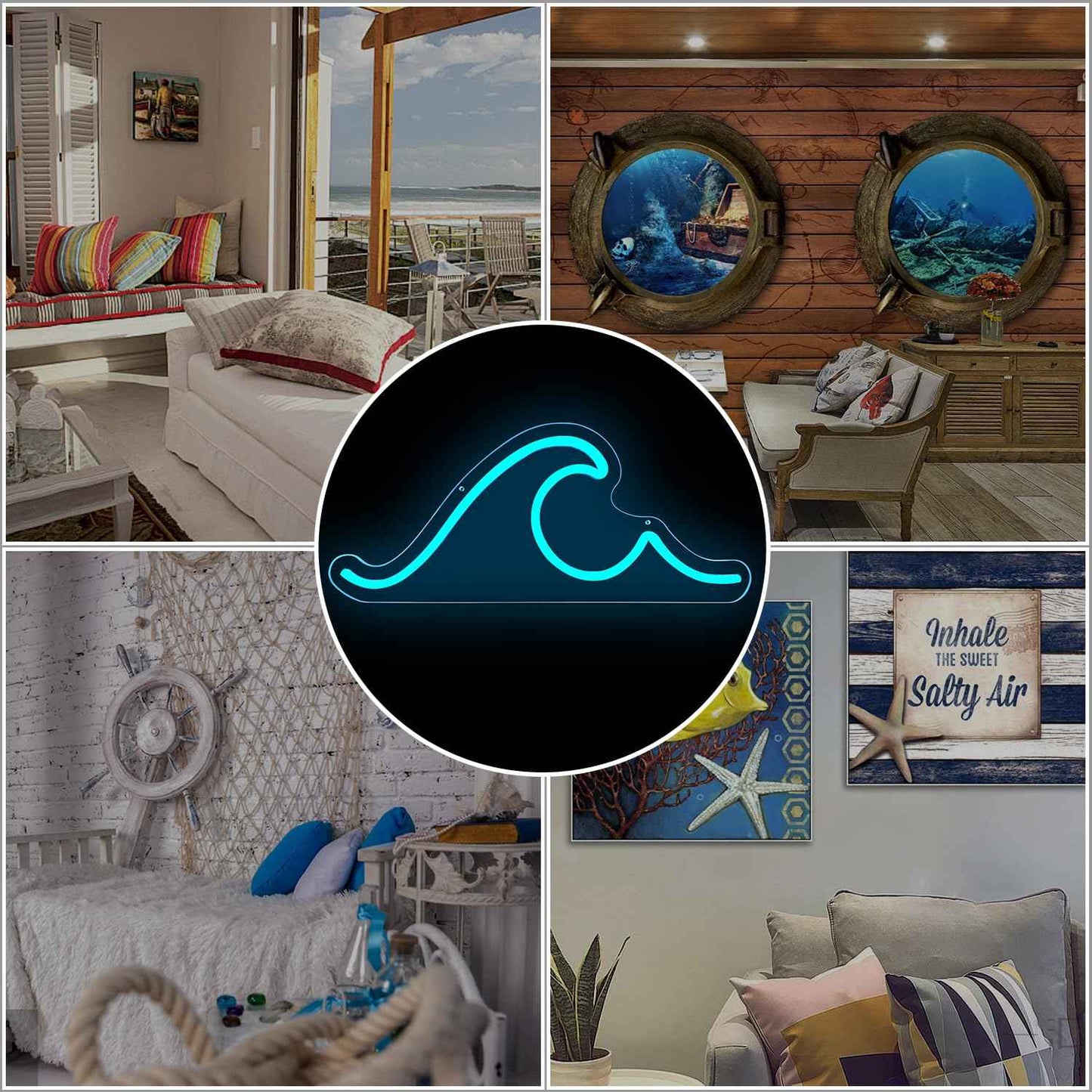 Ajoyferris Wave Neon Sign For Wall Decor Dimmable Led Neon Wave Sign Night Lights Led Wave Sign Ocean Neon Sign for Living Room Bedroom Office Bar Party Christmas Gift(16.5x7inch, Ice Blue)