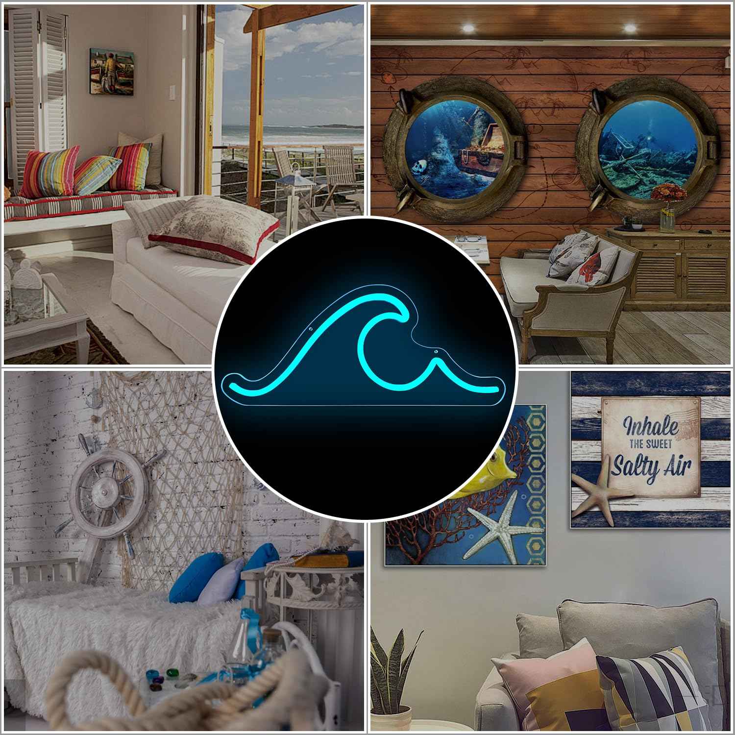 Ajoyferris Wave Neon Sign For Wall Decor Dimmable Led Neon Wave Sign Night Lights Led Wave Sign Ocean Neon Sign for Living Room Bedroom Office Bar Party Christmas Gift(16.5x7inch, Ice Blue)