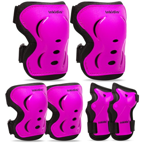 Inkidio Knee Pads for Kids Protective Gear Set with Knee Pads Elbow Pads and Wrist Guards Ideal for Girls Boys Skating Skateboard Scooter Bike (Medium, Pink)