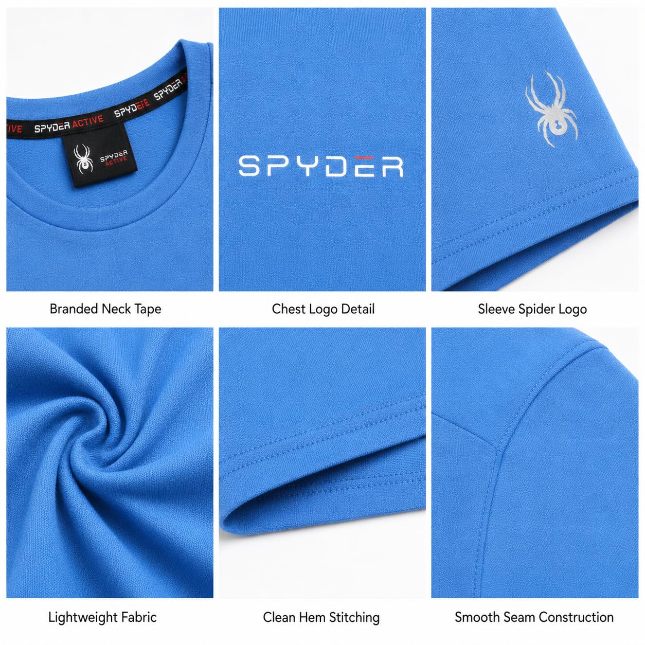Spyder Mens Athletic Shirt Quick Dry Lightweight Short Sleeve Tee Royal