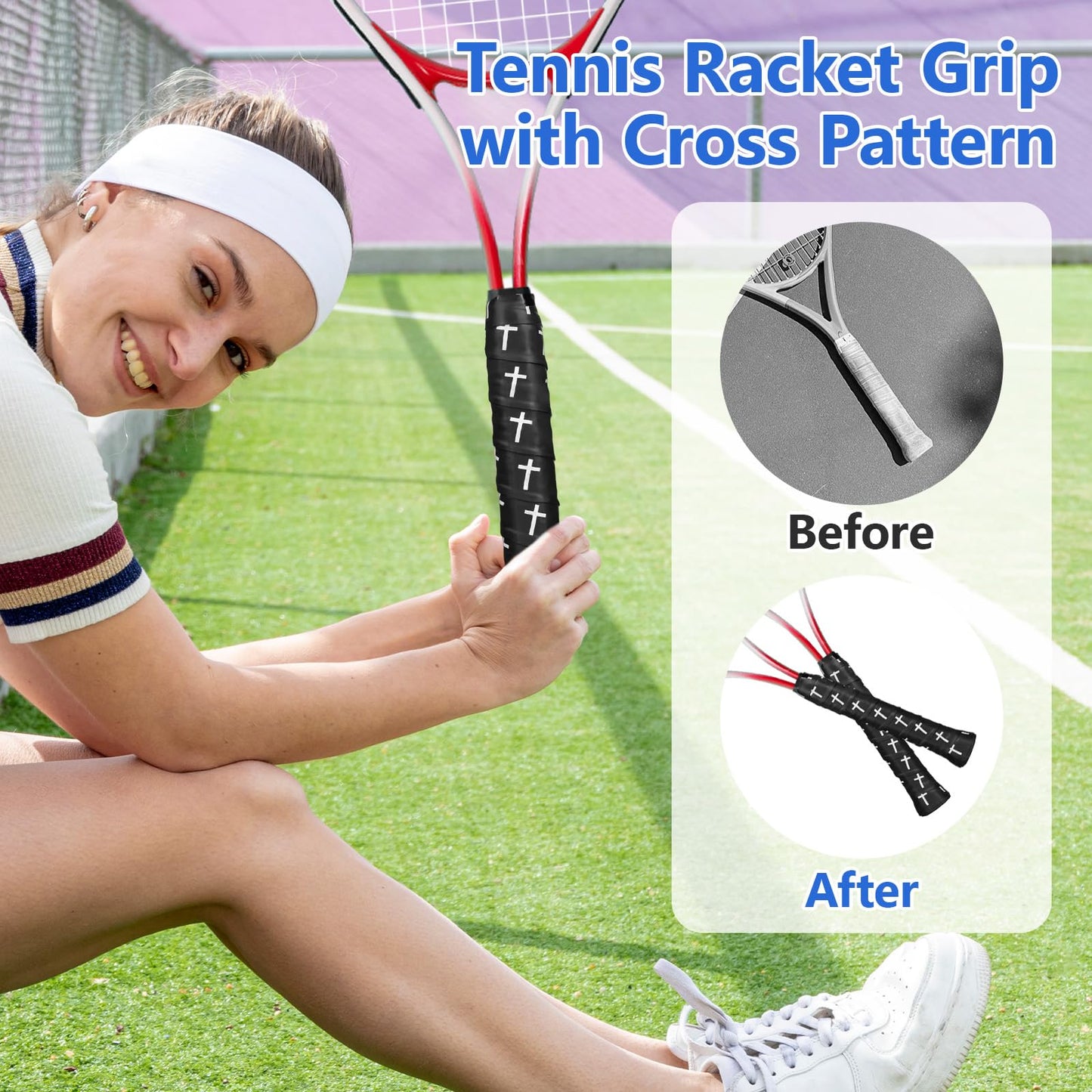 Eyourlife 6pcs Tennis Racket Grip Tape PU Overgrip for Anti-Slip & Shock Absorption Athletic Tape for Bat Training Sessions Matches Badminton & Pickball Player