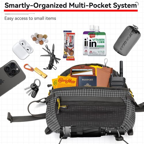 HIKEMAN Strap Pack Pouches for Backpack, Lightweight Phone Pocket, Large Capacity and Waterproof Fanny Pack Multi-functional Outdoor Bag for Hiking, Running, Travel, Cycling (Black)