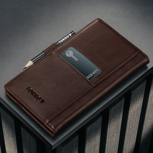 TORRO Regular Golf Scorecard Holder – Genuine Leather Golf Score Card Wallet with Card Slot and Pencil Loop (Dark Brown)