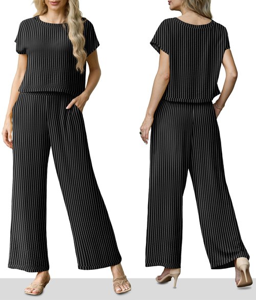 Lepunuo 2025 Summer Two Piece Outfit Cap Sleeve Top and Loose Wide Leg Pants Lounge Matching Set Tracksuit
