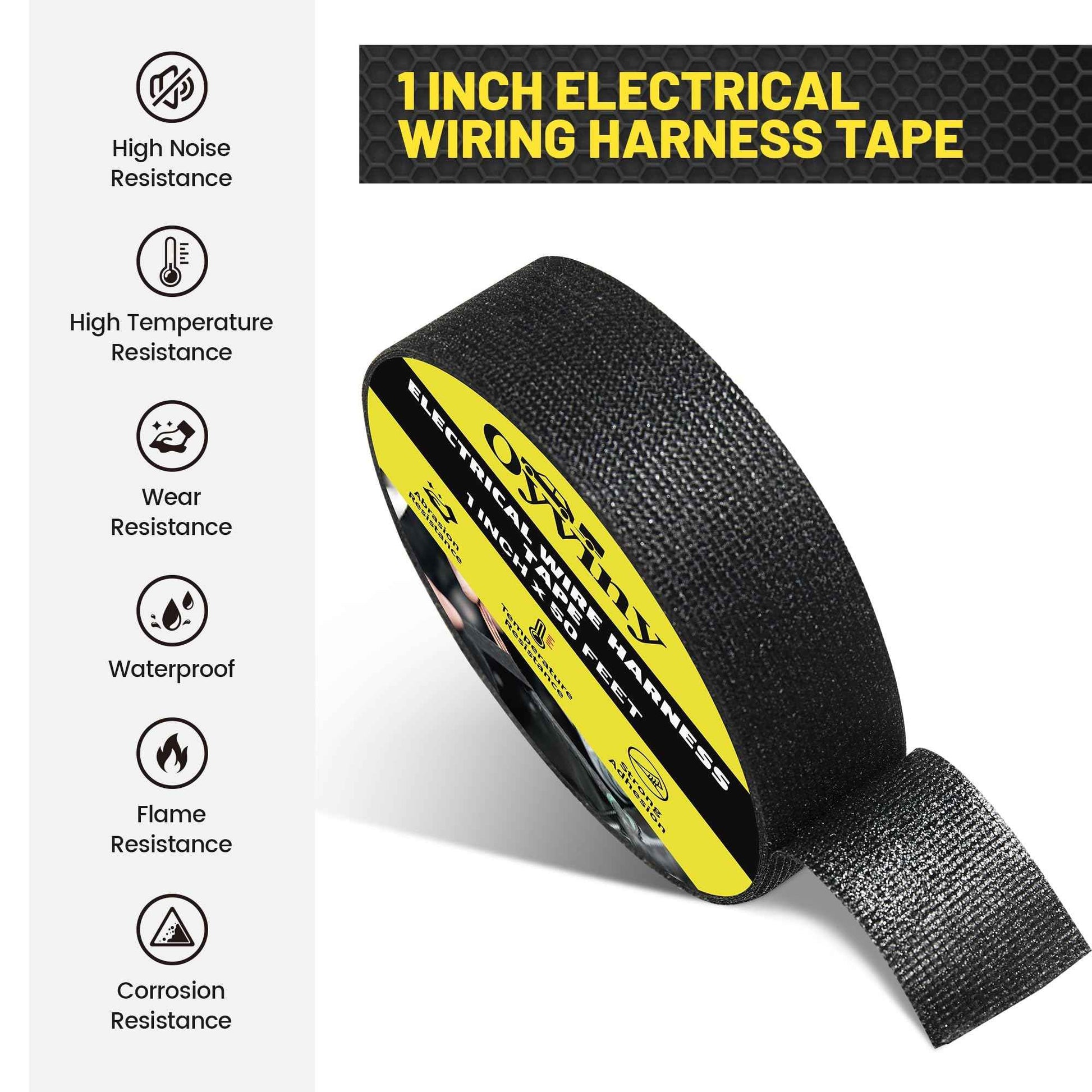 Oyviny 8 Rolls Automotive Wire Harness Cloth Tape 1 Inch x 50 Feet High Temp Self-Adhesive Noise Dampening Electrical Cloth Tape for Car Engine Wire Wrapping Protection Insulation