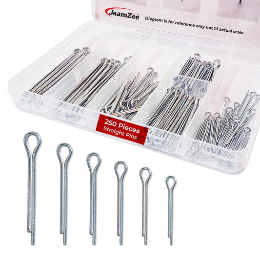 JaamZee 250 Pcs Cotter Pins Kit - 304 Stainless Steel Cotter Pin Assortment Kit - 6 Sizes of Hardware Pins for Hitch Pin Lock System. Perfect Split pins for Mechanics, Lawn Mowers, & RV Owners