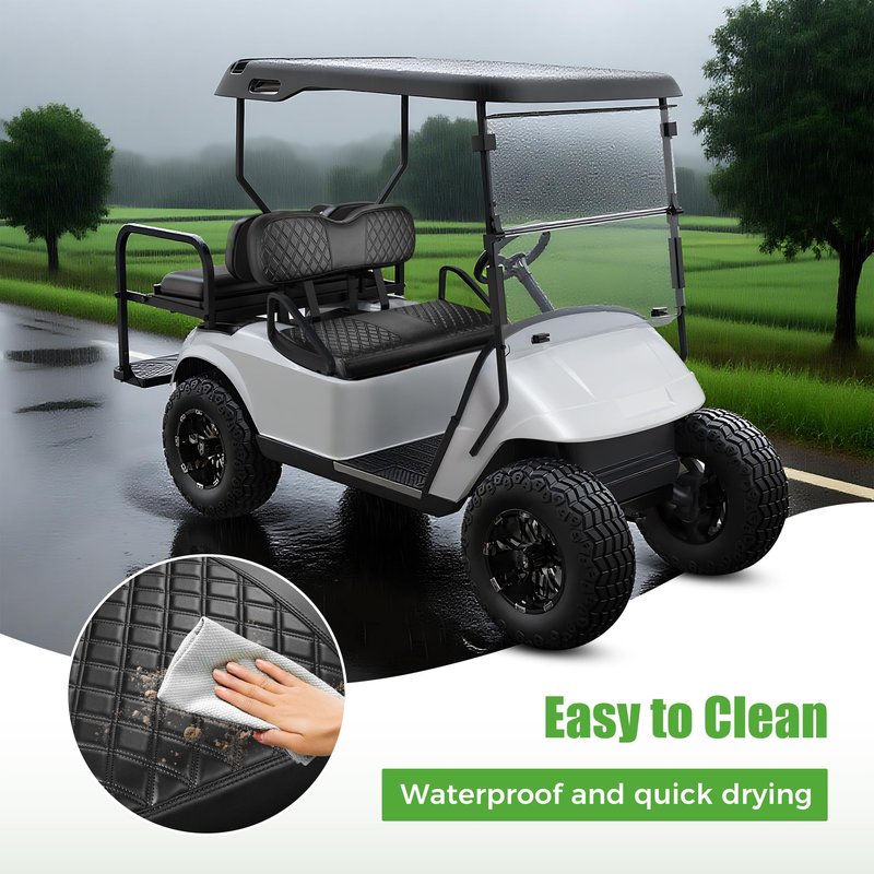10L0L Golf Cart Leather Front Seat Cover for EZGO TXT - Soft PU Leather and Fitting Memory Foam, 3D Diamond Pattern, Golf Cart Vinyl Waterproof Replacement Seat Cover (Black)