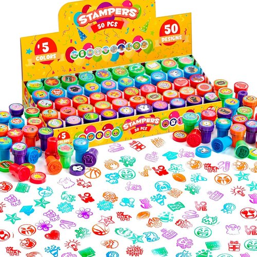 JOYIN 50 Pcs Self-Ink Stamps for Kids - Assorted Designs for Birthday Parties, School Prizes & Goodie Bags