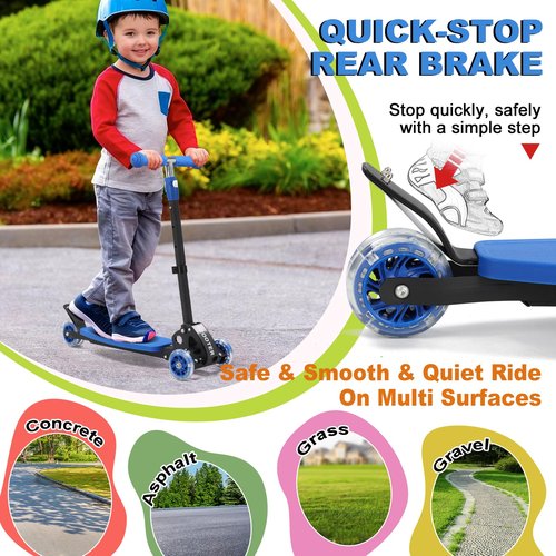 Kick Scooter for Kid 3-5 5-7,LED Lighted 3 Wheels,Folding Scooter, Lean to Steer,Adjustable Height,Widen Anti-Slip Deck, Heavy Duty Metal Toddler Scooters for Boys Girls 3-8 up to 150 LBs