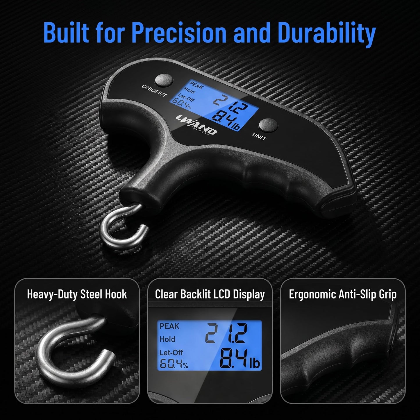 Archery Compound Bow Scale Portable Digital Draw Weight Scale, Accurate Up to 110lbs/50kg, Ideal for Hunters & Archers Compound & Recurve Bows, Lightweight