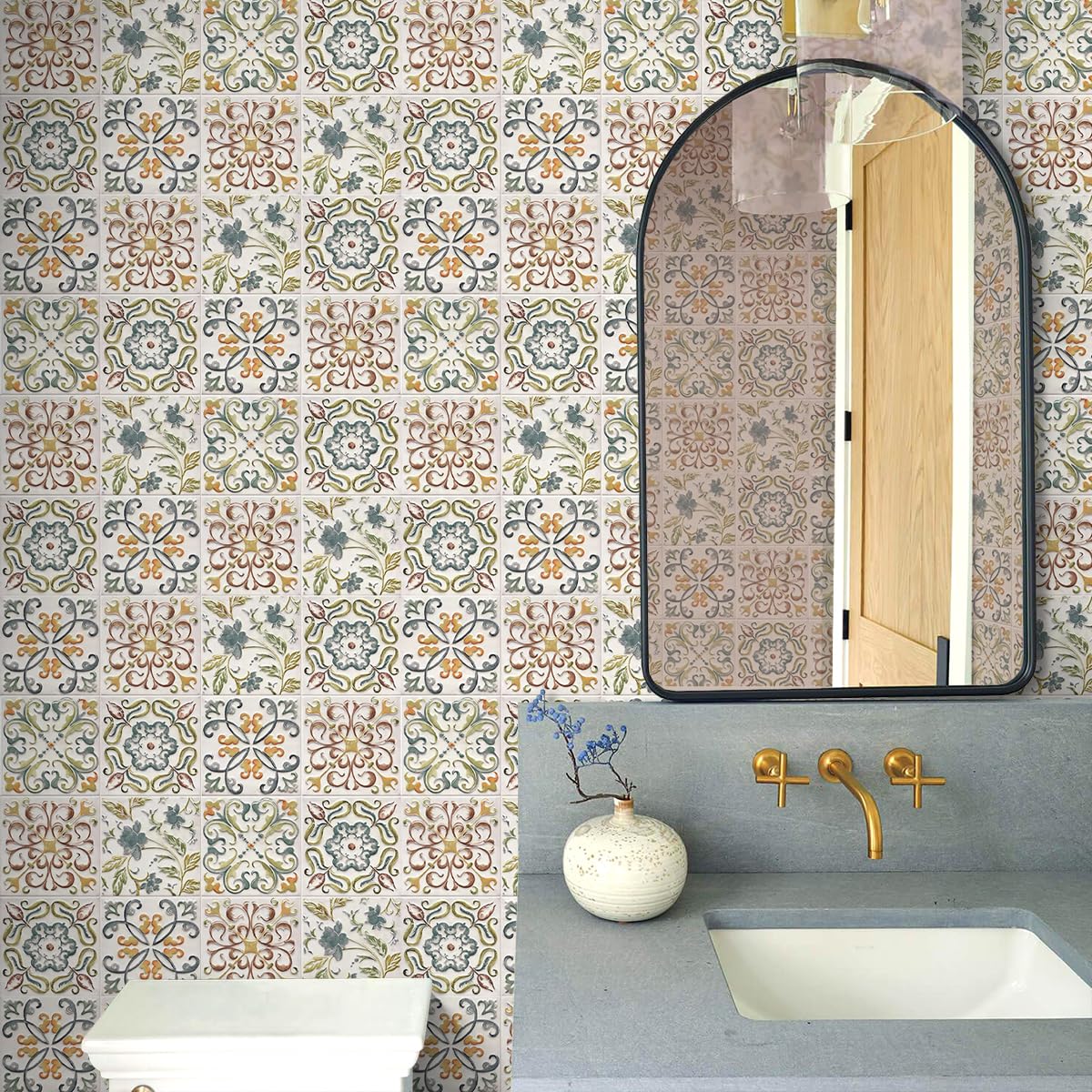 Wudnaye Bohemian Wallpaper Peel and Stick Faux Tile Contact Paper 17”×118” Tile Pattern Removable Self Adhesive Wallpaper for Backsplash Waterproof Contact Paper for Kitchen Cabinets Vinyl Decorative