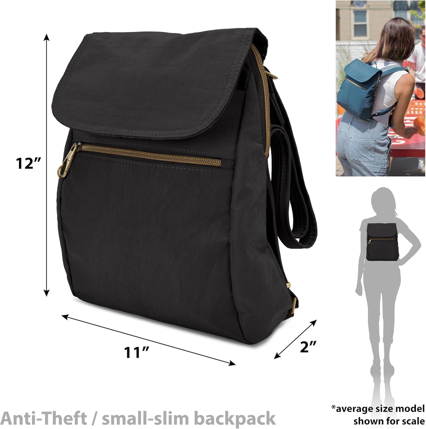 Travelon Anti-Theft Slim Backpack - Stylish & Secure Design for Travel | Perfect for Everyday Use