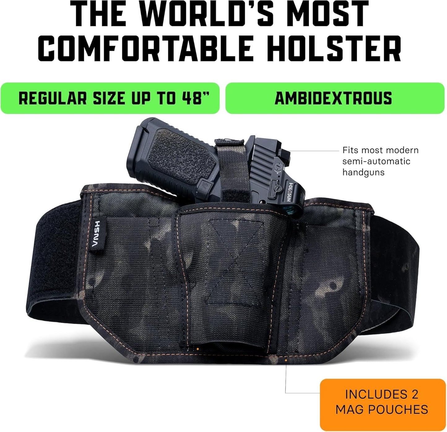 VNSH Belly Band Holster - Comfortable & Secure Concealed Carry for 99% of Handguns | Built-in Mag Pouches