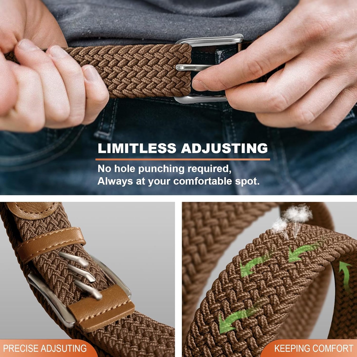 Skiennix Stretch Braided Belt for Men - Elastic Woven Golf Belt 1 3/8" | Perfect for Casual Wear