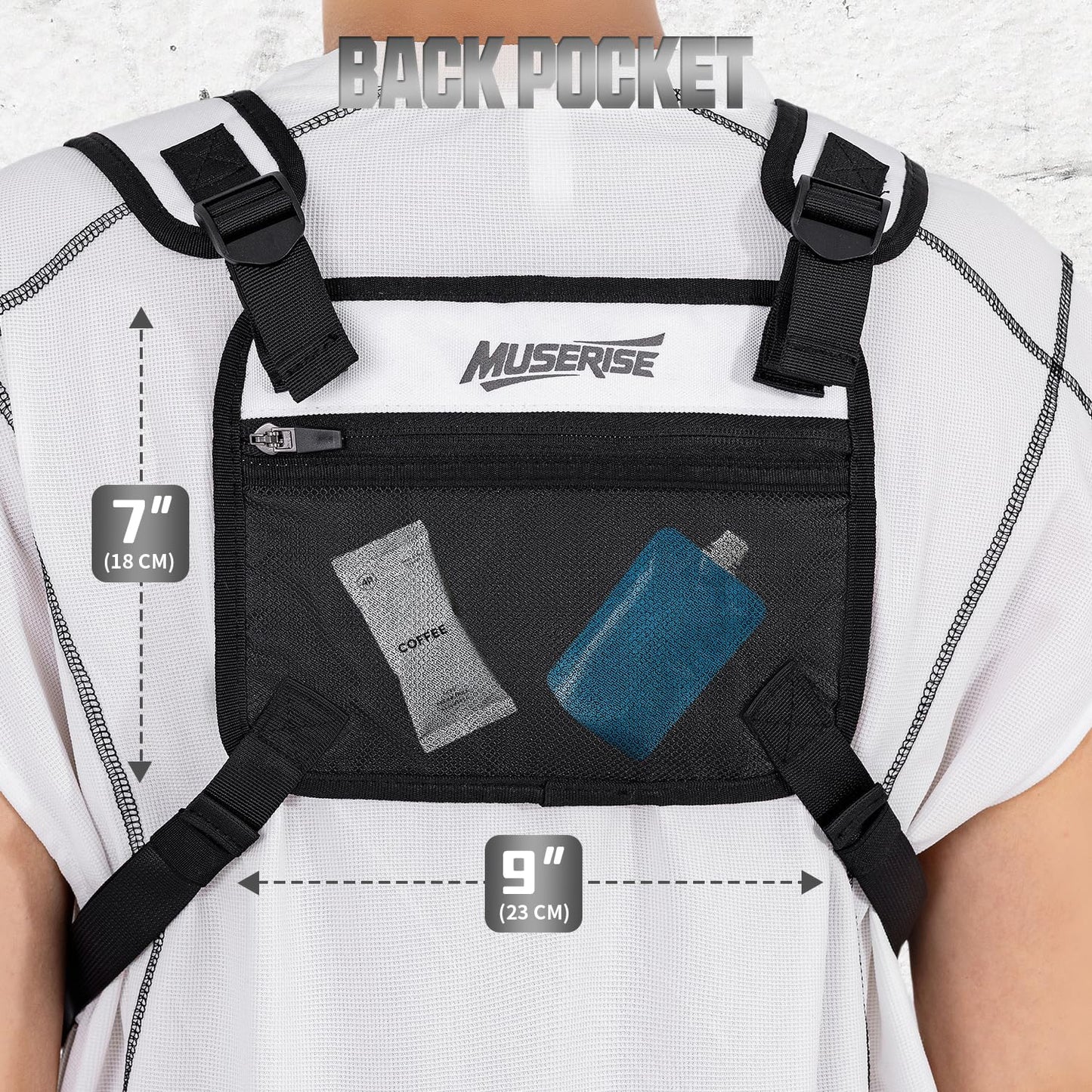 Muserise Sports Chest Bag For Men Women, Water Resistant Lightweight Front Chest Pack, Running Vest Bag With Built-In Phone Holder & Extra Storage For Workouts, Running, Cycling