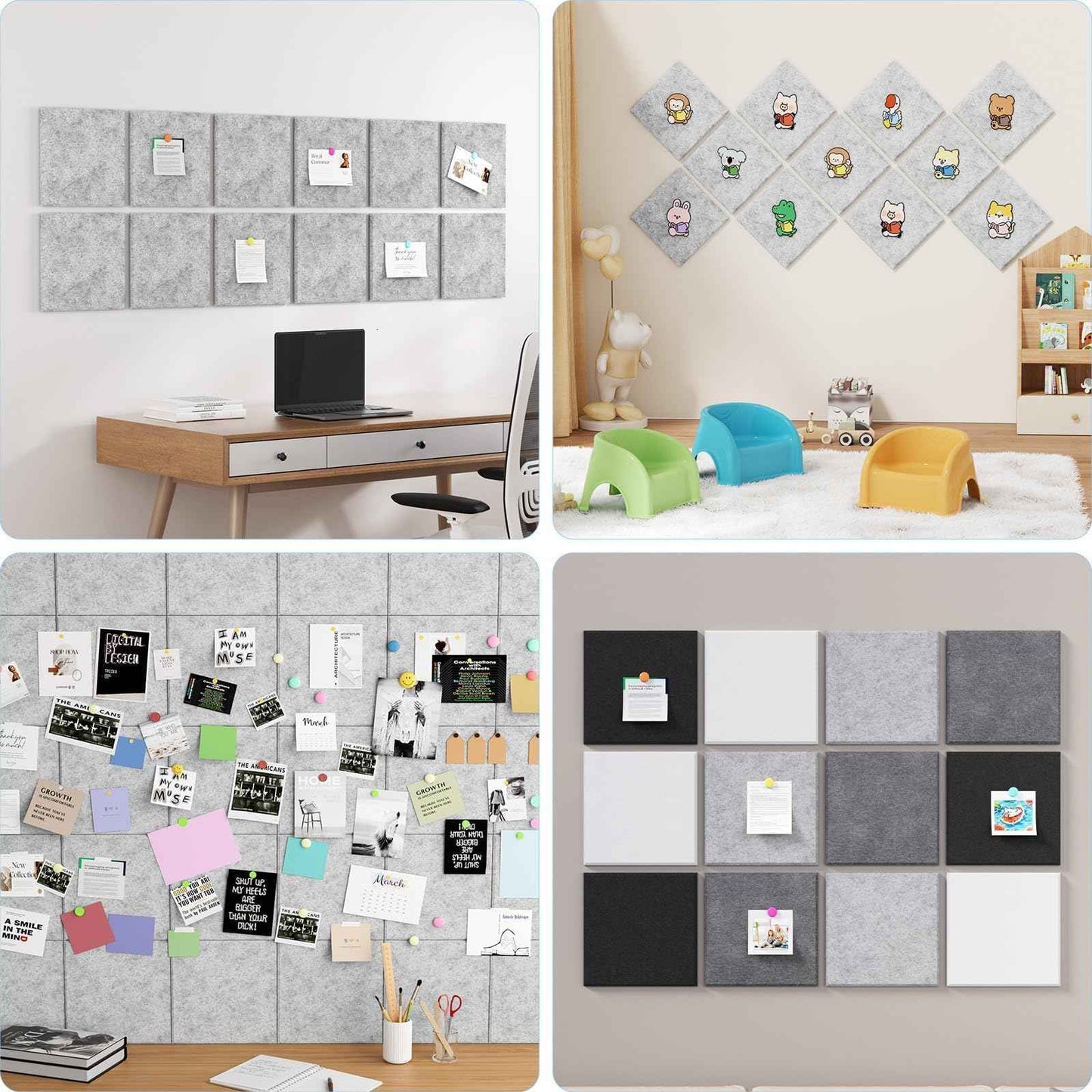 Baysola Large Cork Boards for Walls – 48 x 36 Self Adhesive Felt Wall Tiles, Ideal for Office Wall Organizing Bulletin Board, Easy to Install Cork Boards Felt Board