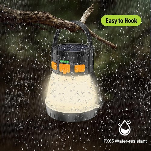 **Skiennix LED Camping Lantern - 1500 Lumens Rechargeable with Solar Panel & 8 Light Modes | Waterproof Design**