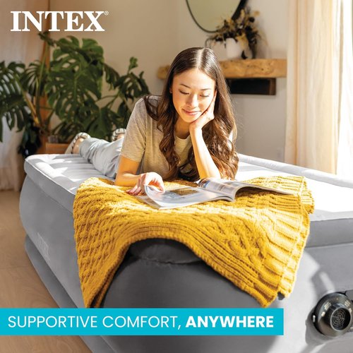 Intex Twin Size Air Mattress - 18in Height with Built-in Pump | Dura-Beam Deluxe Comfort for Camping & Travel