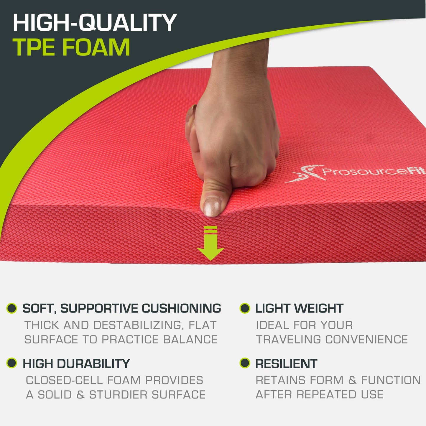 ProsourceFit Exercise Balance Pad – Large Cushioned Non-Slip Foam Mat & Knee Pad for Fitness, Stability Training, Physical Therapy, Yoga 15"x19", Red