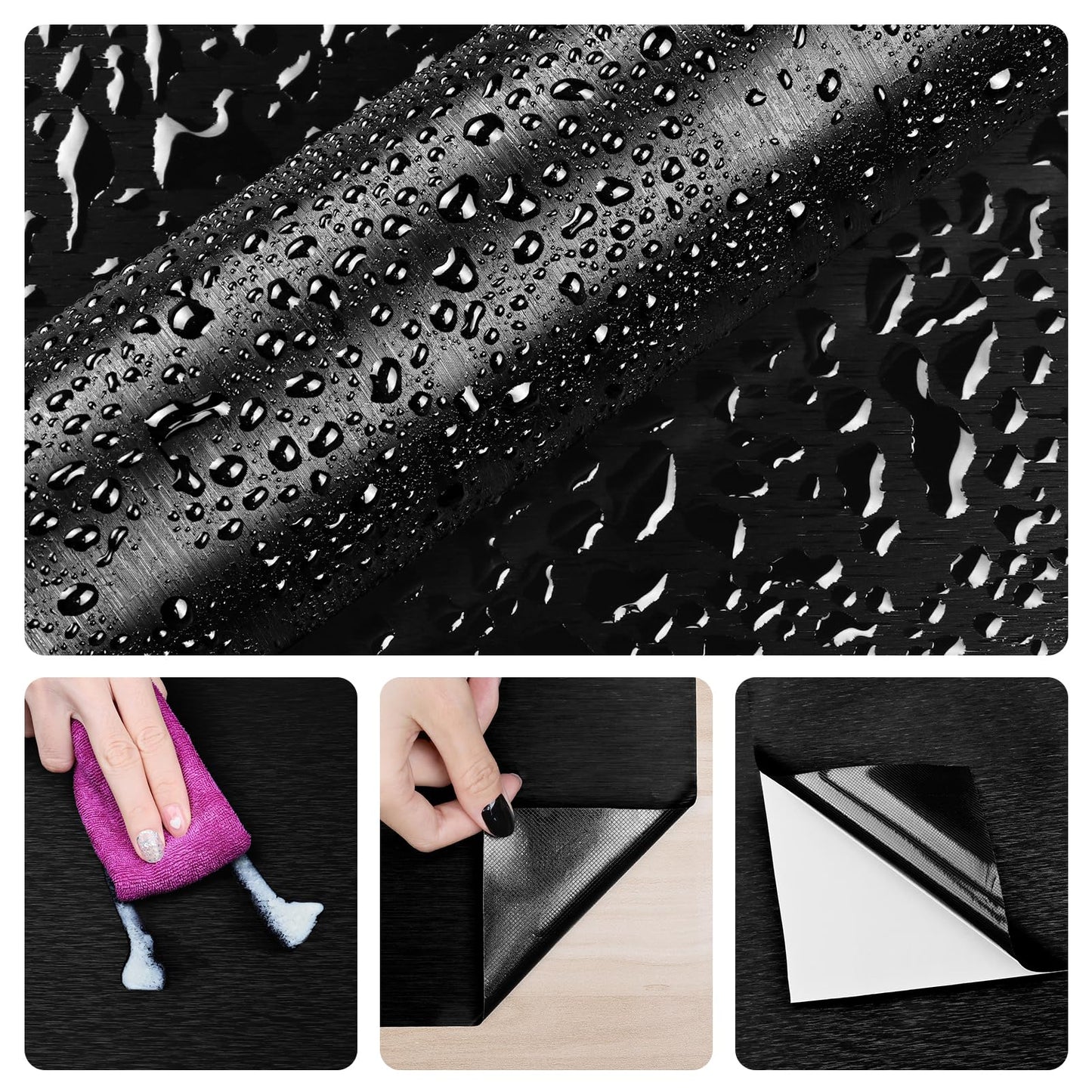 Black Stainless Steel Wallpaper Peel and Stick Backsplash Refrigerator Wrap Metallic Black Contact Paper for Cabinets Countertops Modern Furniture Upgrade Brushed Wallpaper Removable Film 15.75"×78"