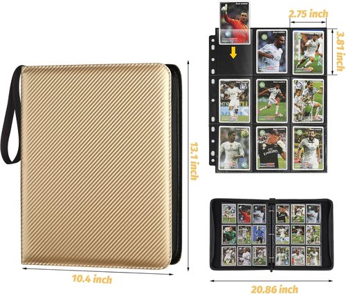GERMUN 9 Pocket Card Binder - Premium Zip Trading Card Album for MTG, TCG & Sports Cards | Gold Finish