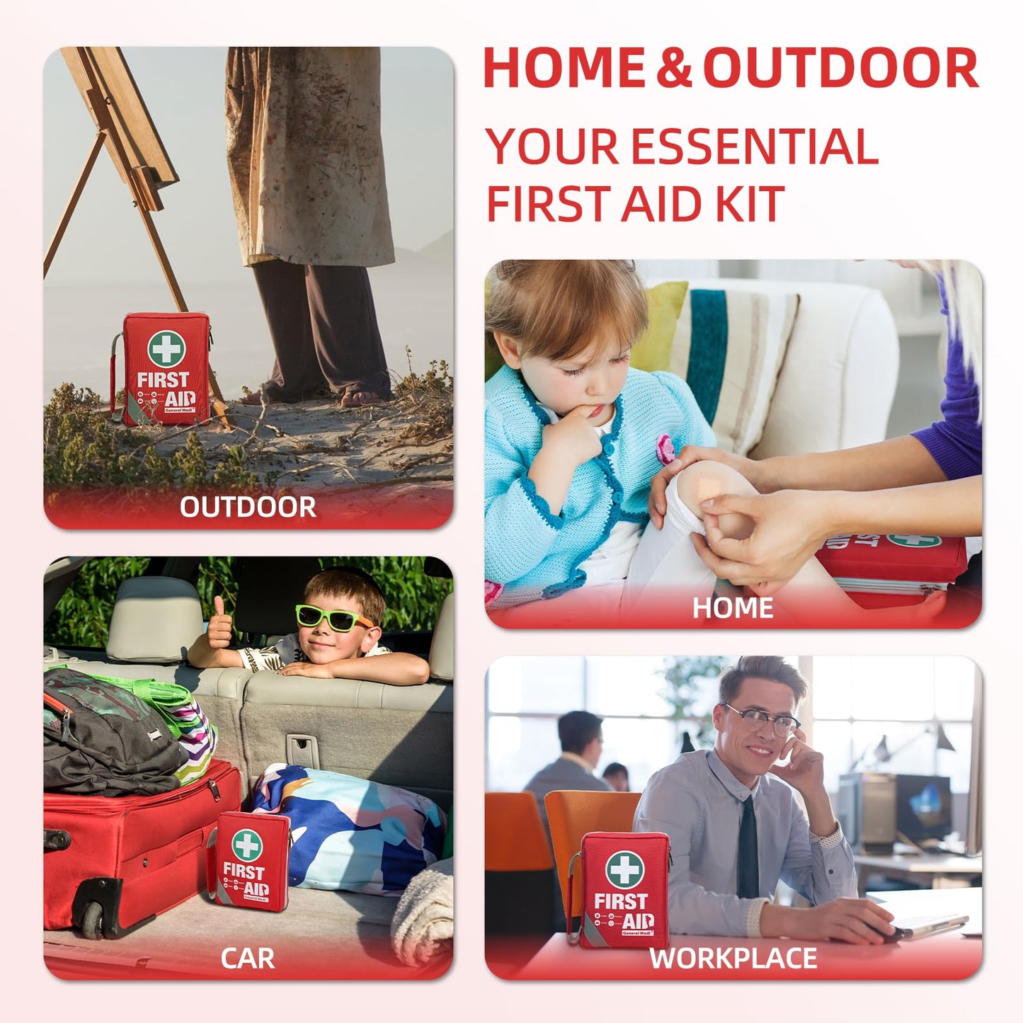General Medi First Aid Kit - Small Compact First Aid Kit Bag(175 Piece) - Reflective Bag Design- Includes Instant Cold Pack, Emergency Blanket for Travel, Home, Office, Vehicle,Camping