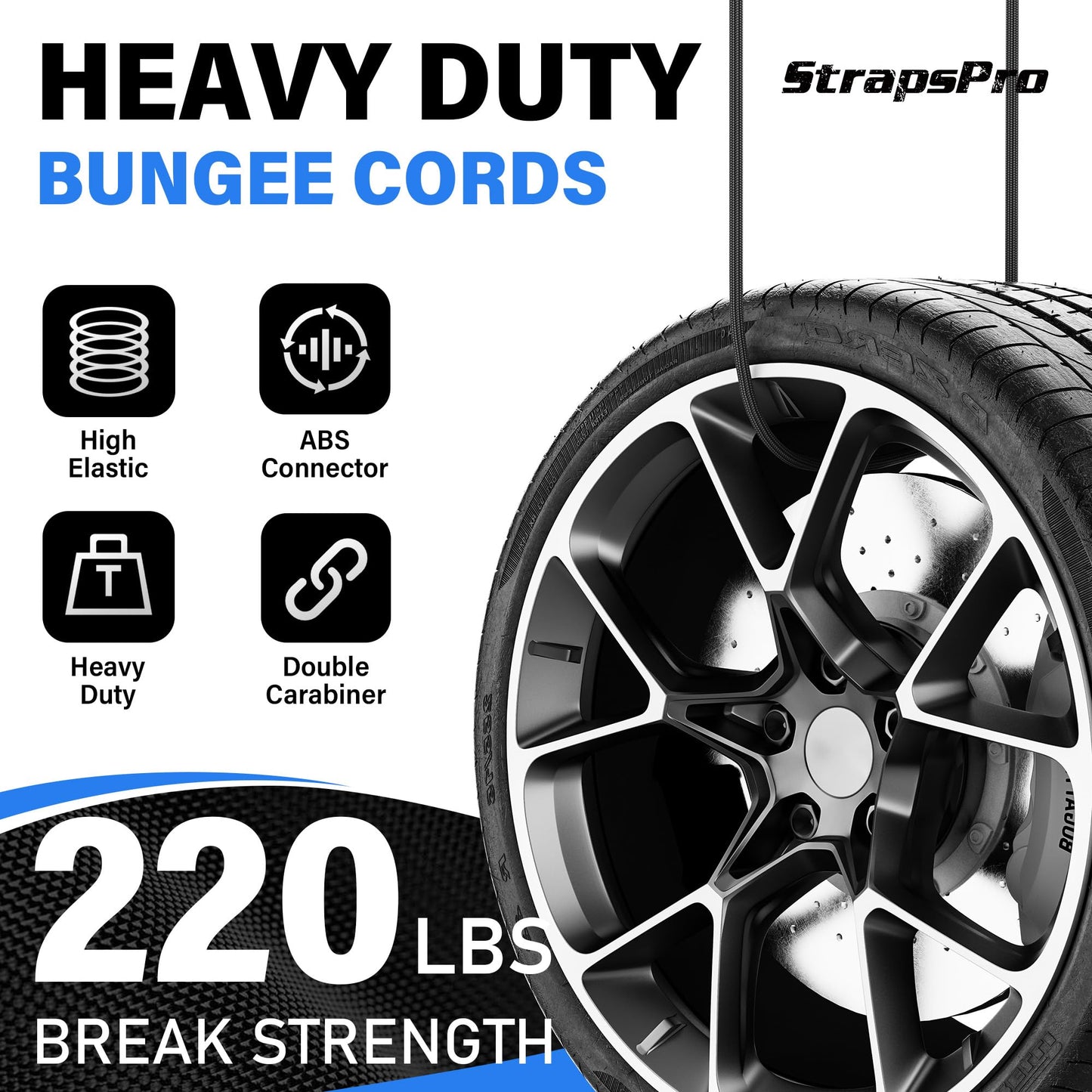 Adjustable Bungee Cords, Upgrade Bungee Cord with Carabiner Hooks Outdoor Heavy Duty 36 inch Long, Easy to Adjust Length Black Elastic Ropes Cable with Clips On Both Ends for Bike Rack, Tarps, Cargo