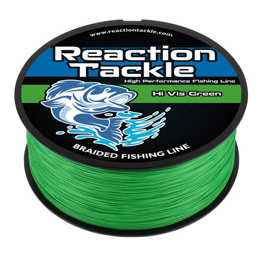 Reaction Tackle Braided Fishing Line - Pro Grade Power Performance for Saltwater or Freshwater Fish - Colored Fishing Line Braid for Extra Visibility - Hi Vis Green 65 Lb (1000 Yards)