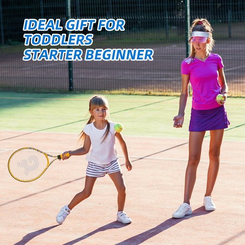 Kids Tennis Rackets 2 Pack with Tennis Trainer Rebound Balls, Size 19" & 21" Tennis Training Equipment for Parent-Child Activities, Portable Beginners Junior Youth Practice Kit for Boy Girl
