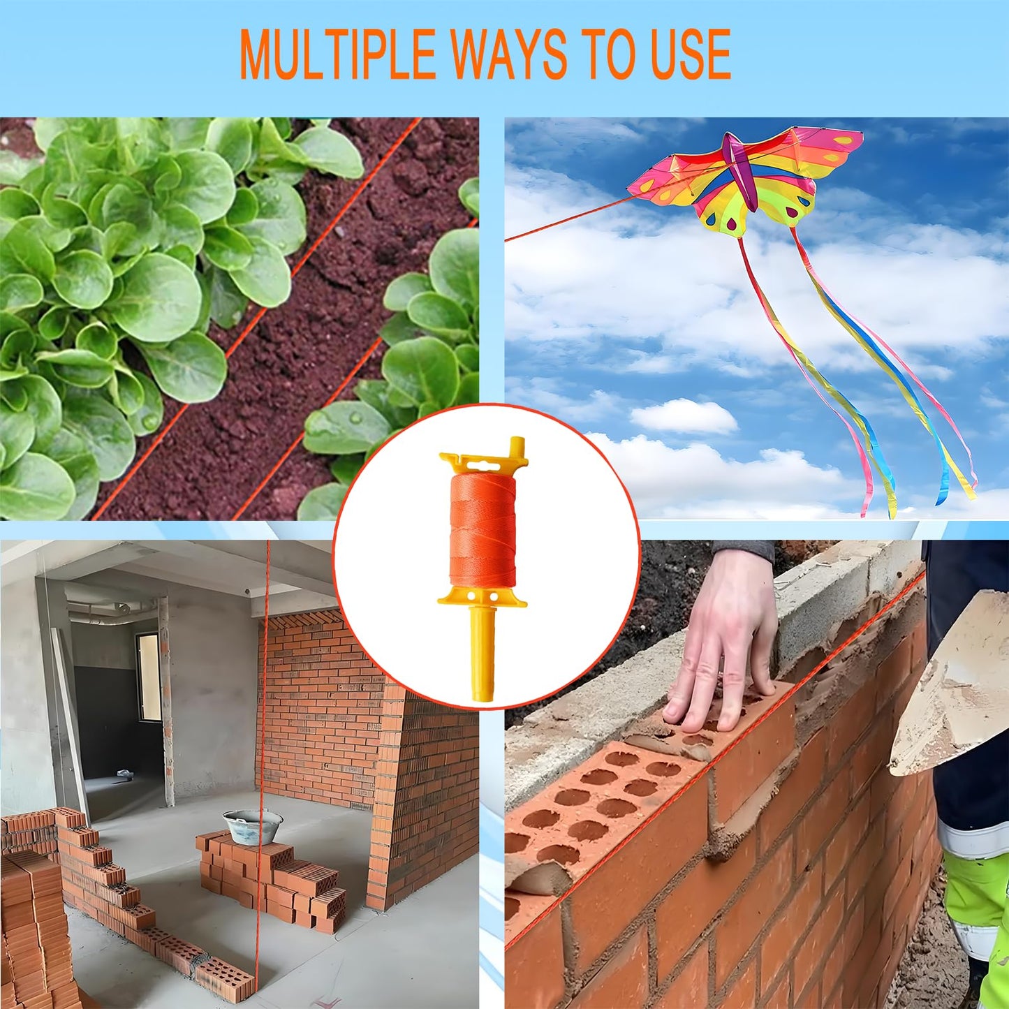 Mason Line with Handle, Reloadable Reel, #18 Braided Nylon Line, 600 Feet of High Strength Nylon Line for Gardening or Masonry Tools, Kite Twine, Fluorescent Yellow