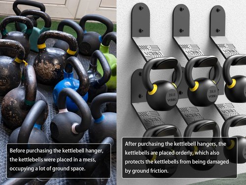 veimia Kettle Bell Wall Rack (2-Pack), Wall Mounted Kettlebell Storage Hanger, Gym Storage Mount for Many Size Kettlebell, Kettlebell Rack with Rubber Mat for Home or Commercial Gyms.