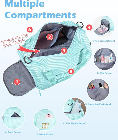 Grandmom's Personalized Girls Travel Duffle Bag - Initial Overnight Bag with Shoe Compartment | Birthday Gift (Letter N)