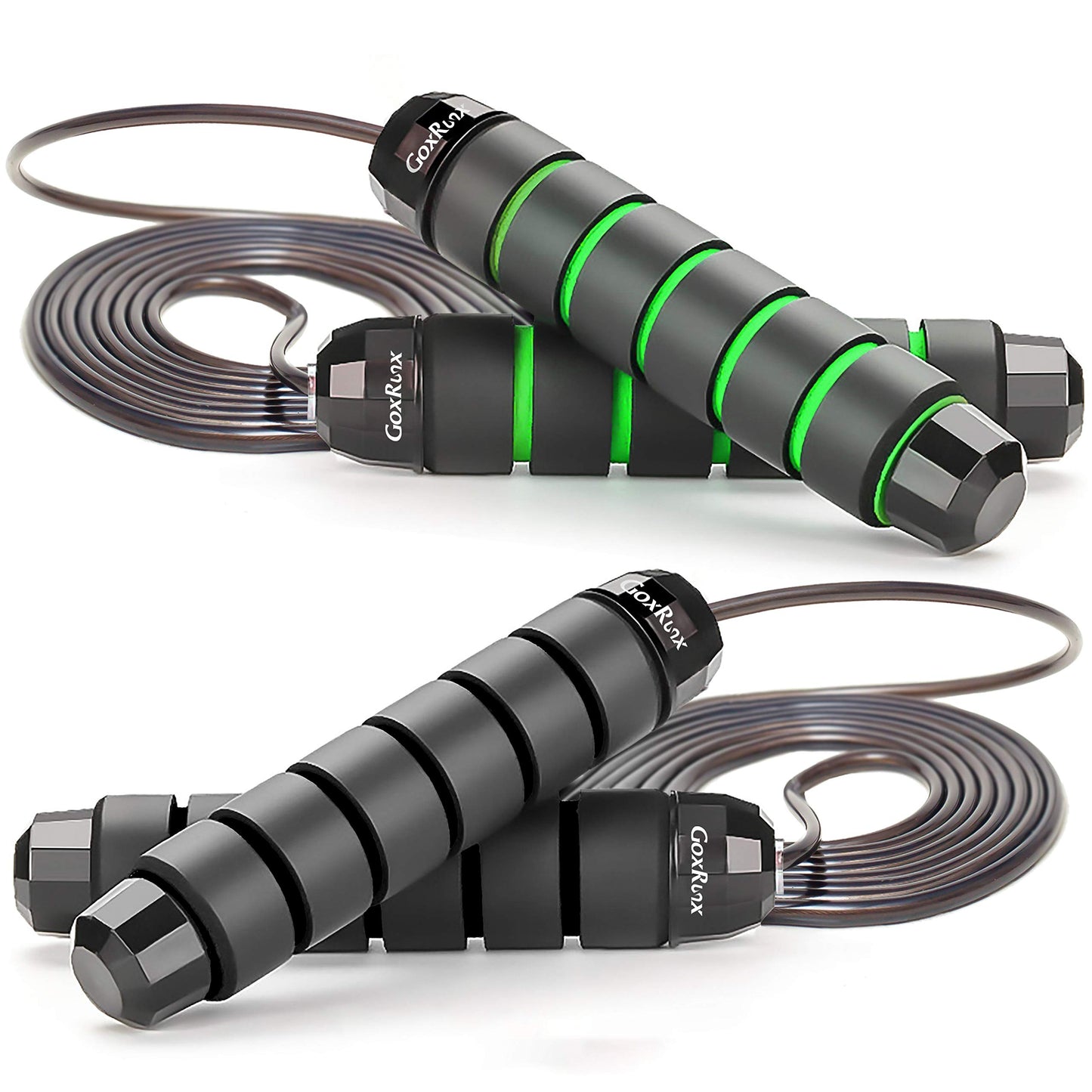 GoxRunx 2 Pack Jump Rope Skipping Rope for Workout, Jumping Rope for Fitness (Black Green)