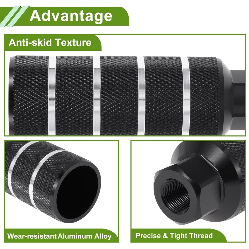 Partuto 2 Pcs Aluminum Alloy Anti-Skid Bike Pegs 110mm Length Four Stripes Texture Bicycle Backseats Stands Cycling Foot Pegs 9/16 Inch Axles Black