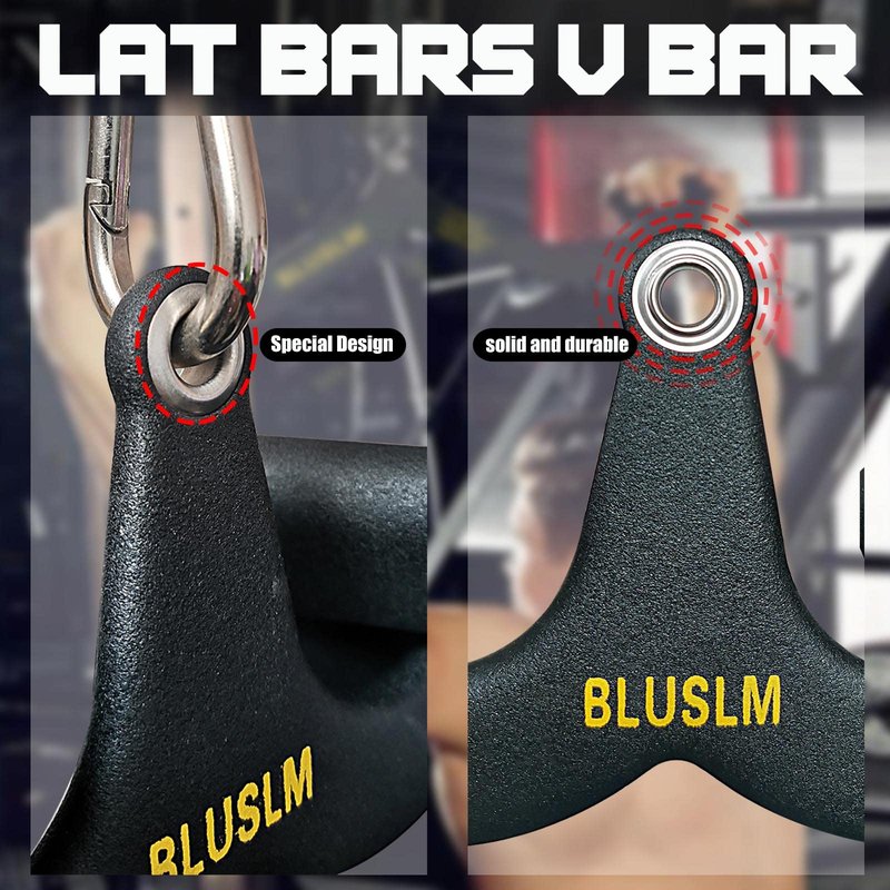 BLUSLM LAT Pull Down Bar for Cable Machine, LAT Pulldown Attachments T-bar V-bar Cable Attachment for Gym, Back Tricep Strength Training Handle (2 Pieces)