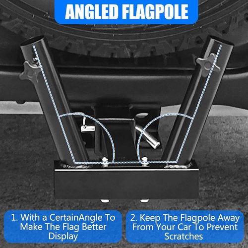 KAIRAY Hitch Mount Dual Flagpole Holder - Universal Fit for 2-Inch Receiver | Ideal for Trucks, SUVs, RVs, and Pickups