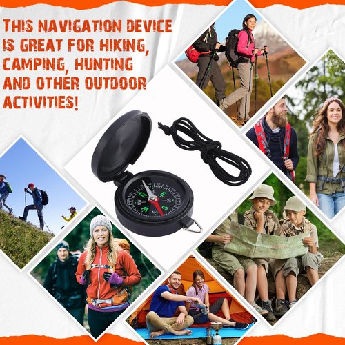 JaGely 24 Pcs Compass Bulk Gift Small Mini Pocket Compass with Hanging Rope for Military Camping Survival Outdoor Hiking Hunting Climbing(Black)