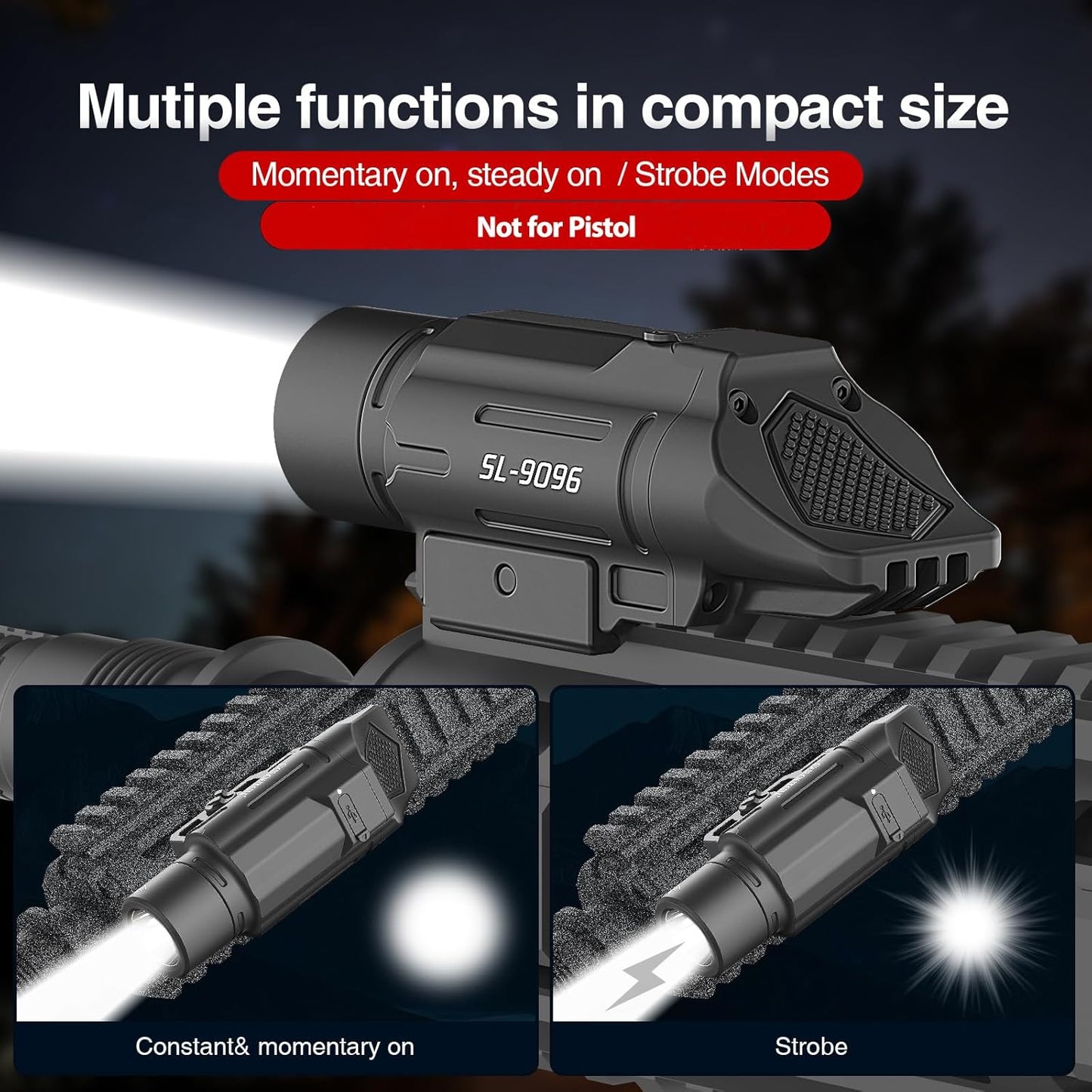 Solofish Tactical Flashlight - 1500 Lumen Rechargeable Weapon Light with Picatinny Rail Compatibility