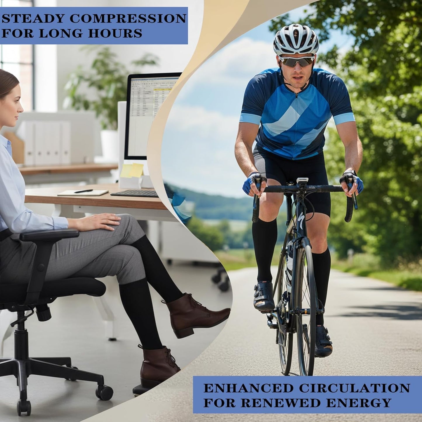 Sooverki Copper Compression Socks - 8 Pack Knee High Support Stockings for Men & Women | 15-20mmHg