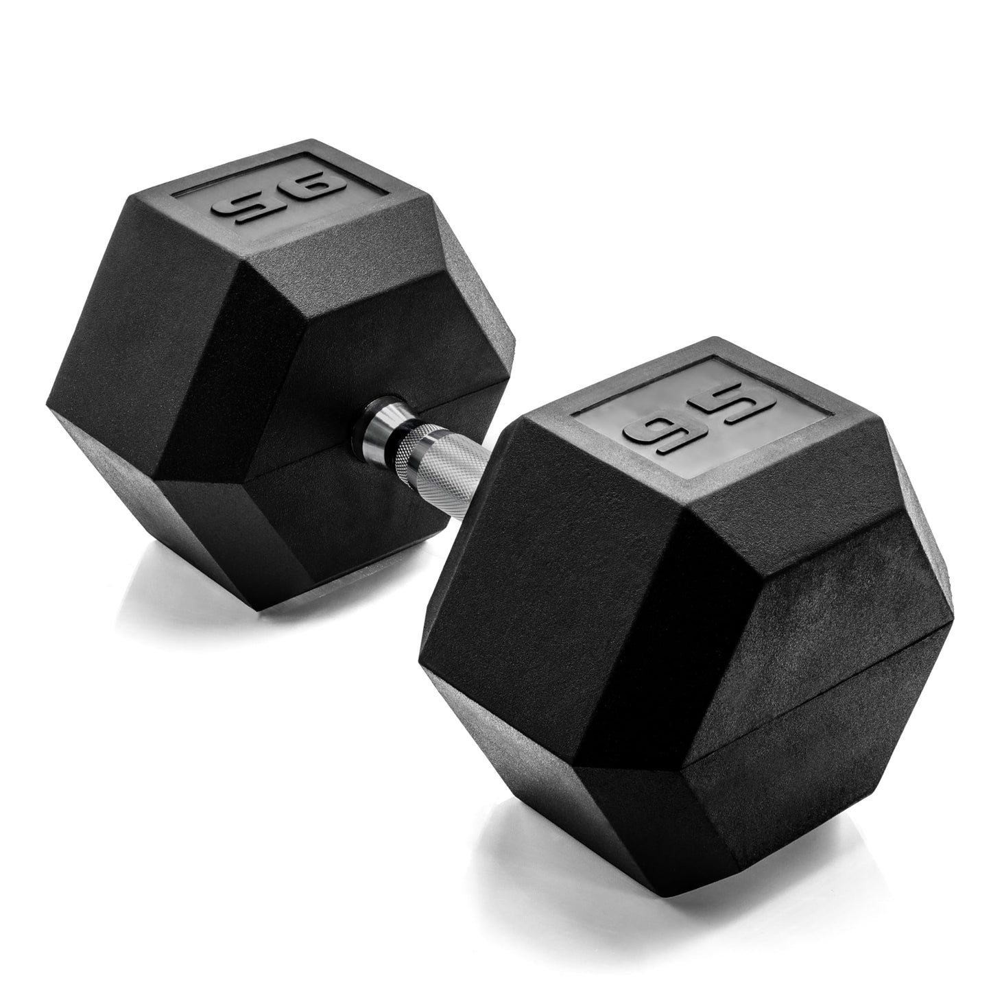CAP 95 LB Rubber Coated Hex Dumbbell Weight, Rubber Free Weights for Home Gym Strength Training, Chrome Handle, Single