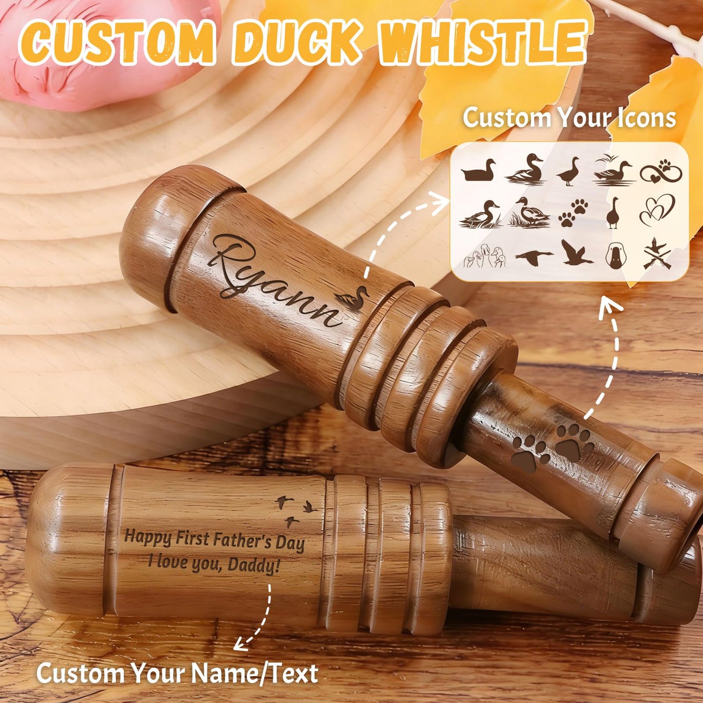 RSQGT Personalized Duck Call for Hunters, Custom Name Icon, 6-in-1 Whistle