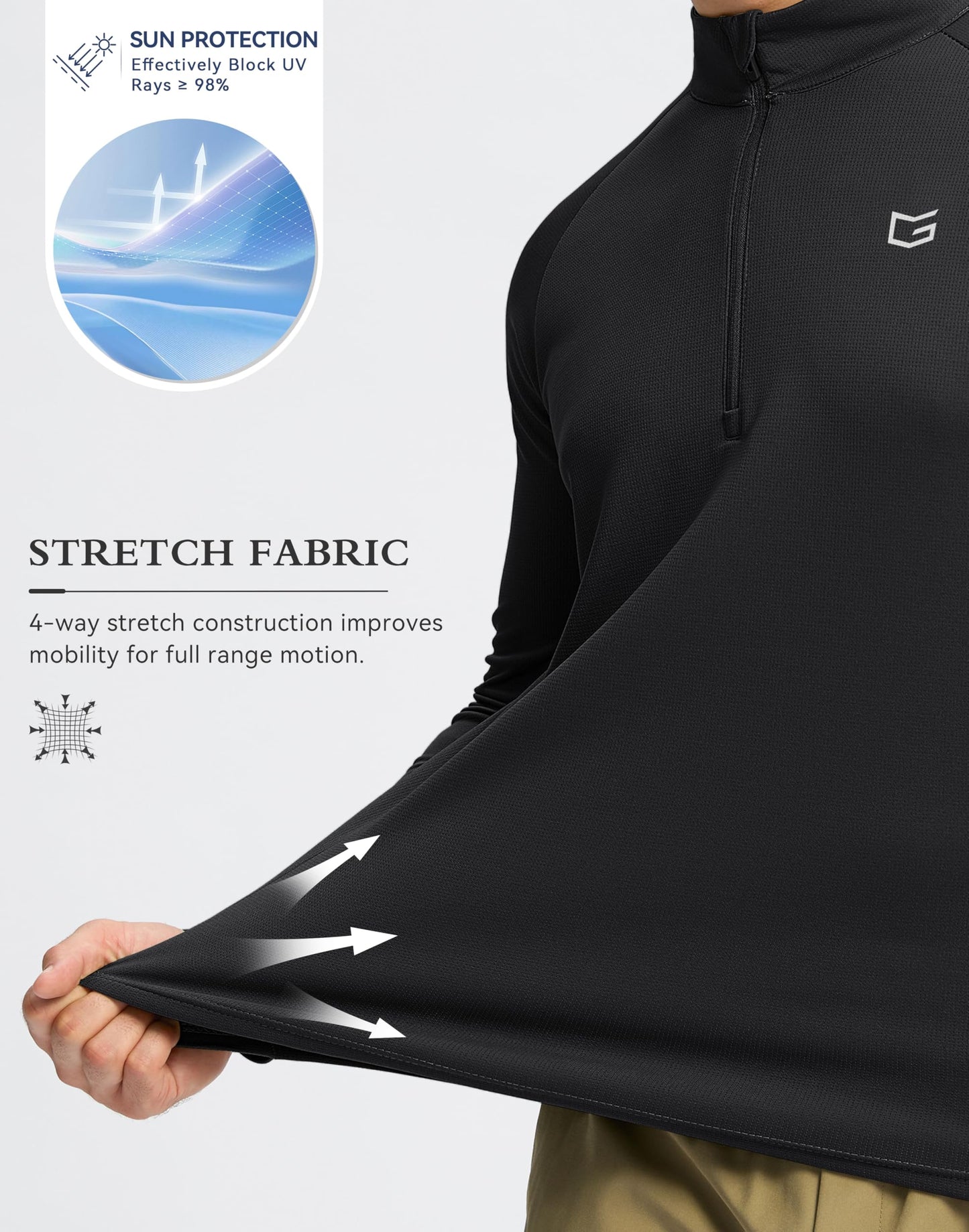G Gradual Men's Running Shirts Long Sleeve Athletic Shirt Lightweight Quick Dry Quarter Zip Pullover for Men Workout Gym Golf(Black,XL)