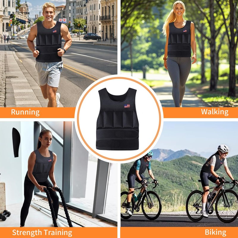 Wolliwa Adjustable Weighted Vest for Men Women,2-20 Lbs Adjustable Weights Weighted Vest with Straps Running Weight Vest Walking Strength Training Fitness,Black,14 PCS Sandbags,Each 1.27 Lbs
