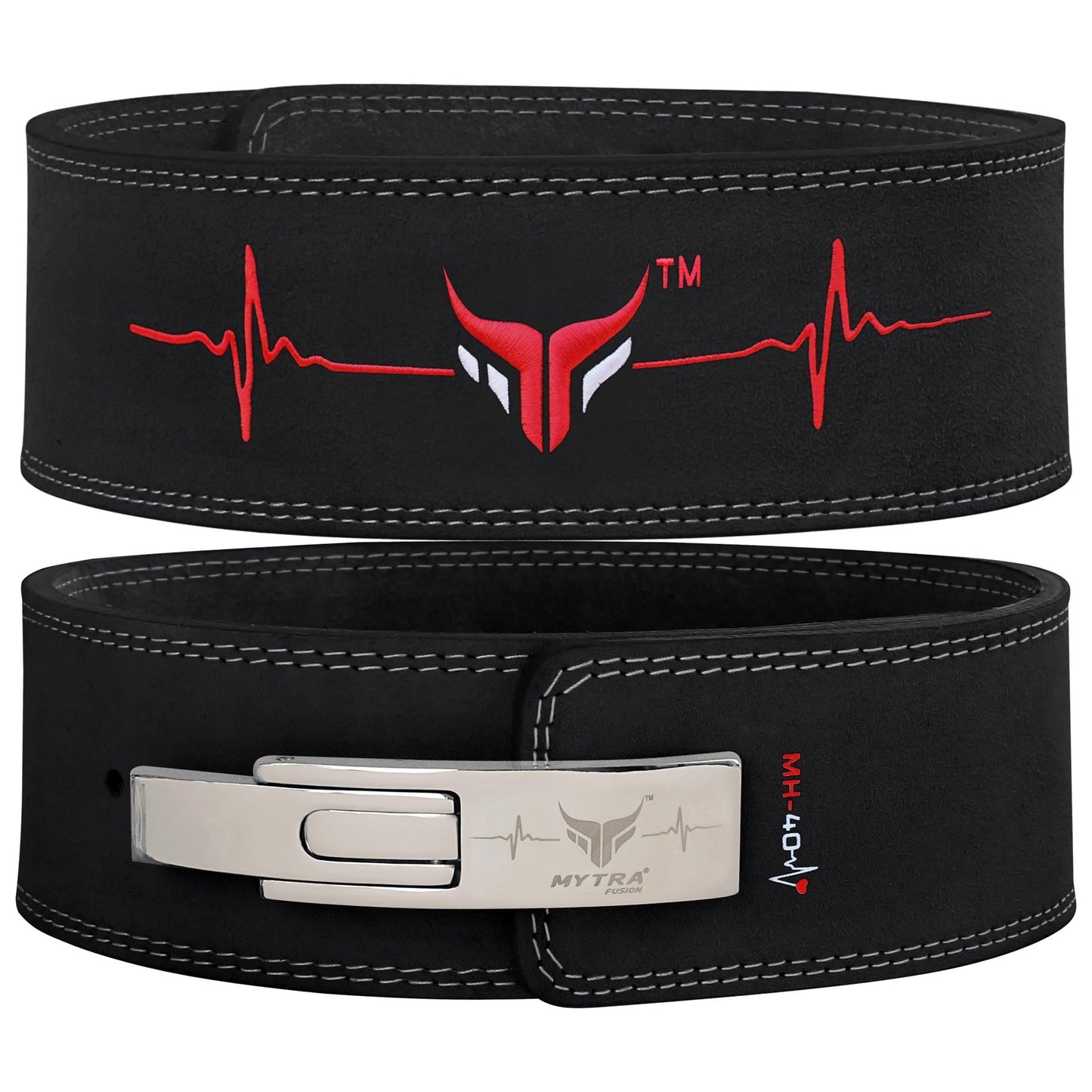 Mytra Fusion Gym Belt with Lever Buckle Weight Lifting Belt for Men and Women 4" wide Genuine Leather Powerlifting Belt for Gym, Training, Weightlifting, Bodybuilding Fitness and Workout (L, Black)