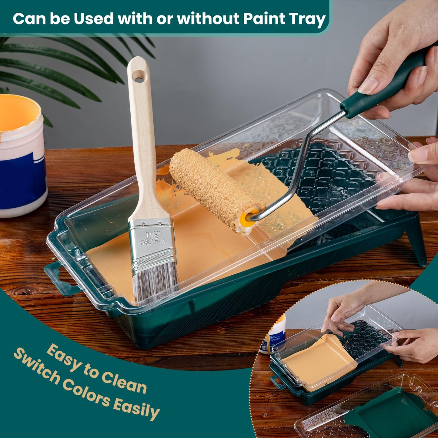 YiBaiBrush Paint Roller Kit, 13 Piece Set, 4 Inch Small Microfiber Roller Covers, Paint Tray with Liners, Paint Brush for Walls, Mini Roller for Painting, Painting Supplies for House Painting