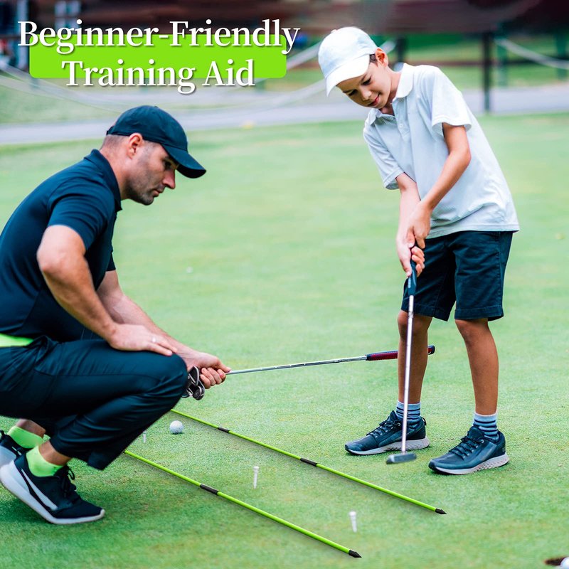 MoKo Golf Alignment Stick, 3 Set Golf Alignment Rods, 48" Collapsible Alignment Stick Golf Training Aid for Aiming, Putting, Posture Corrector, Golf Practice Sticks with Clear Tube Case, Green