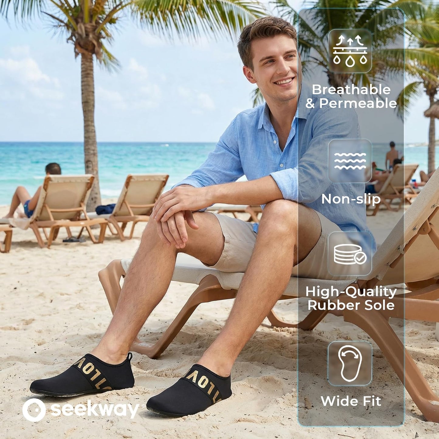 SEEKWAY Water Shoes - Quick-Dry Aqua Socks for Beach, Swim & River | Non-Slip, Black SK002(U)