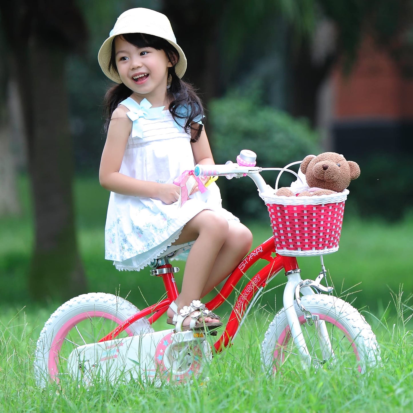 Royalbaby Stargirl Children's Bicycle Outdoor Adventure Ride-On Bike with Kickstand, Adjustable Seat, and Basket, 18 Inch, Pink