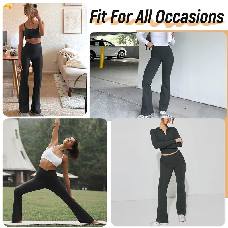 Shgiloo 3 Packs Women's Flare Leggings with Pockets, Soft High Waisted Tummy Control Bootcut Workout Yoga Pants