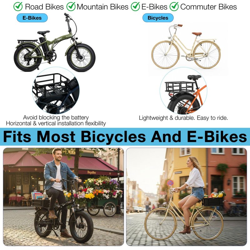 Bike Basket Rear - Large Capacity Heavy Duty Bicycle Basket with Liner,Cargo Net,Waterproof Cover - Ebike Accessories for Adult Bikes,Electric Bike,Carrying Grocery,Ball,Dog